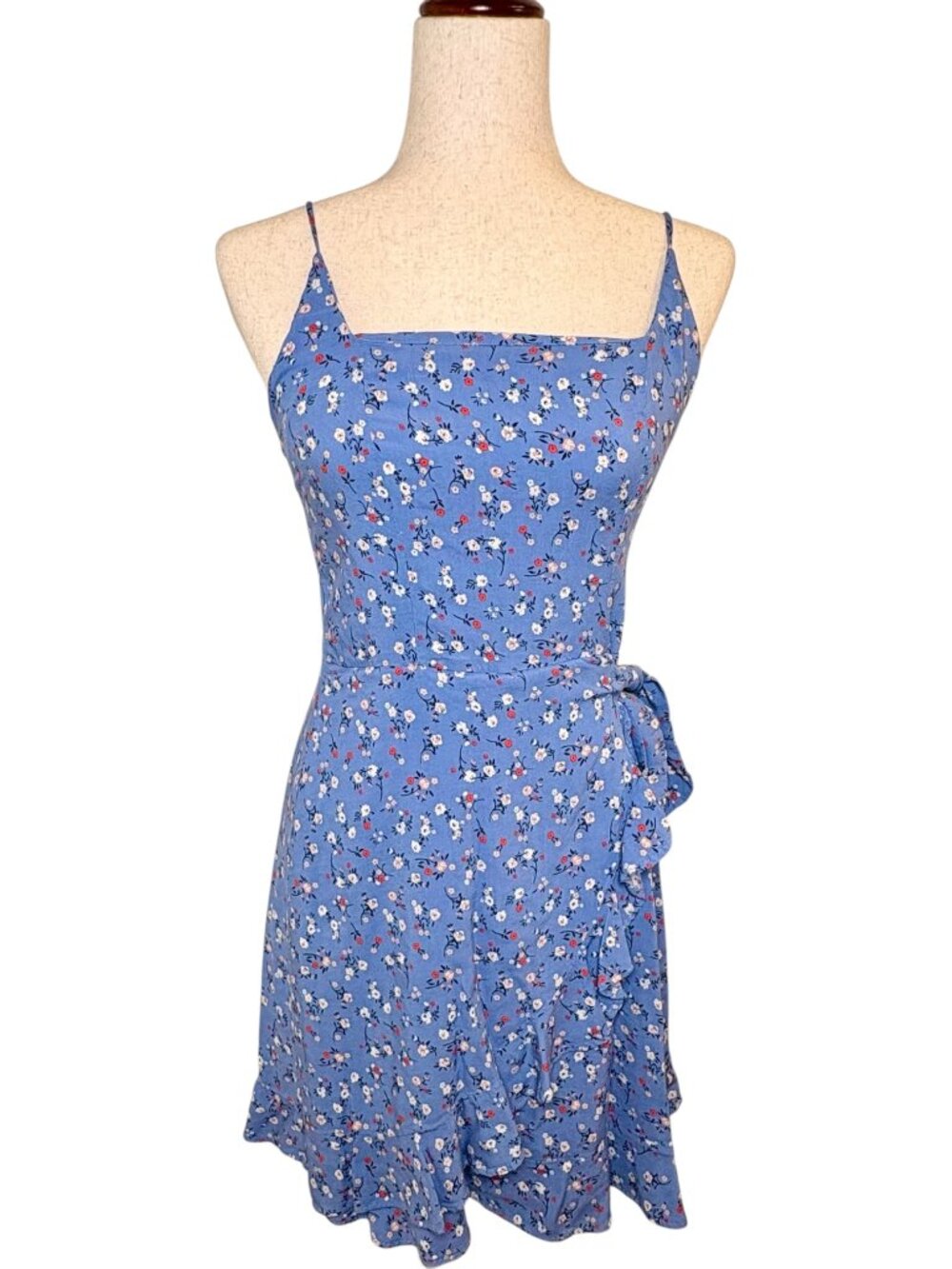 Altar'd State Blue Floral Ruffle Wrap Mini Dress Cottagecore Size Medium